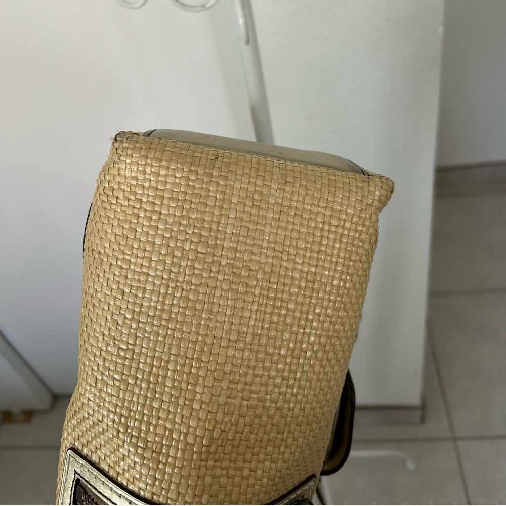 Coach Legacy straw and metallic gold leather tote bag - Picture 3 of 11